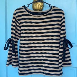 Sanctuary Blouse Black & Tan Striped with Bows Top size XS